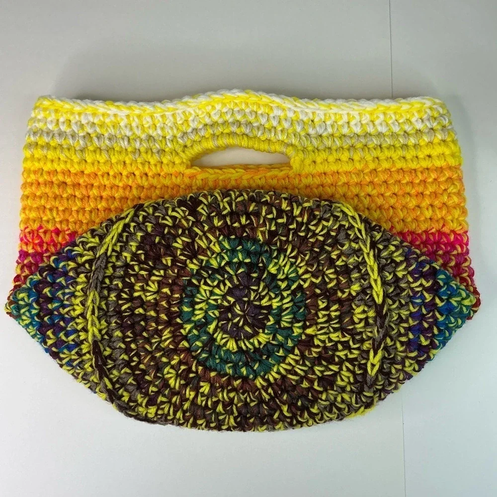 Handcrafted Multicolor Crochet Scrap Woven Tote Bag Basket Storage Handmade Knit